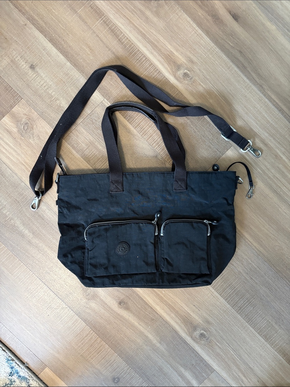 Black Kipling Tote Bag with Front Pockets
